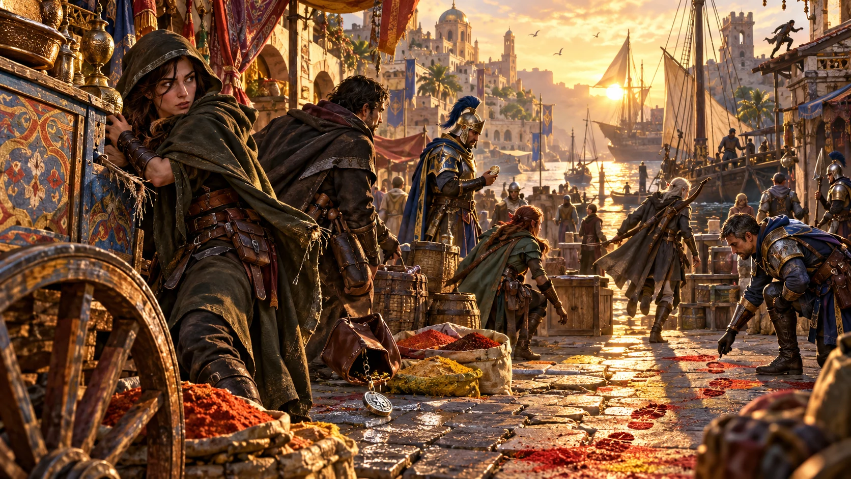 Illustrative market scene with evidence, observers and discovery.